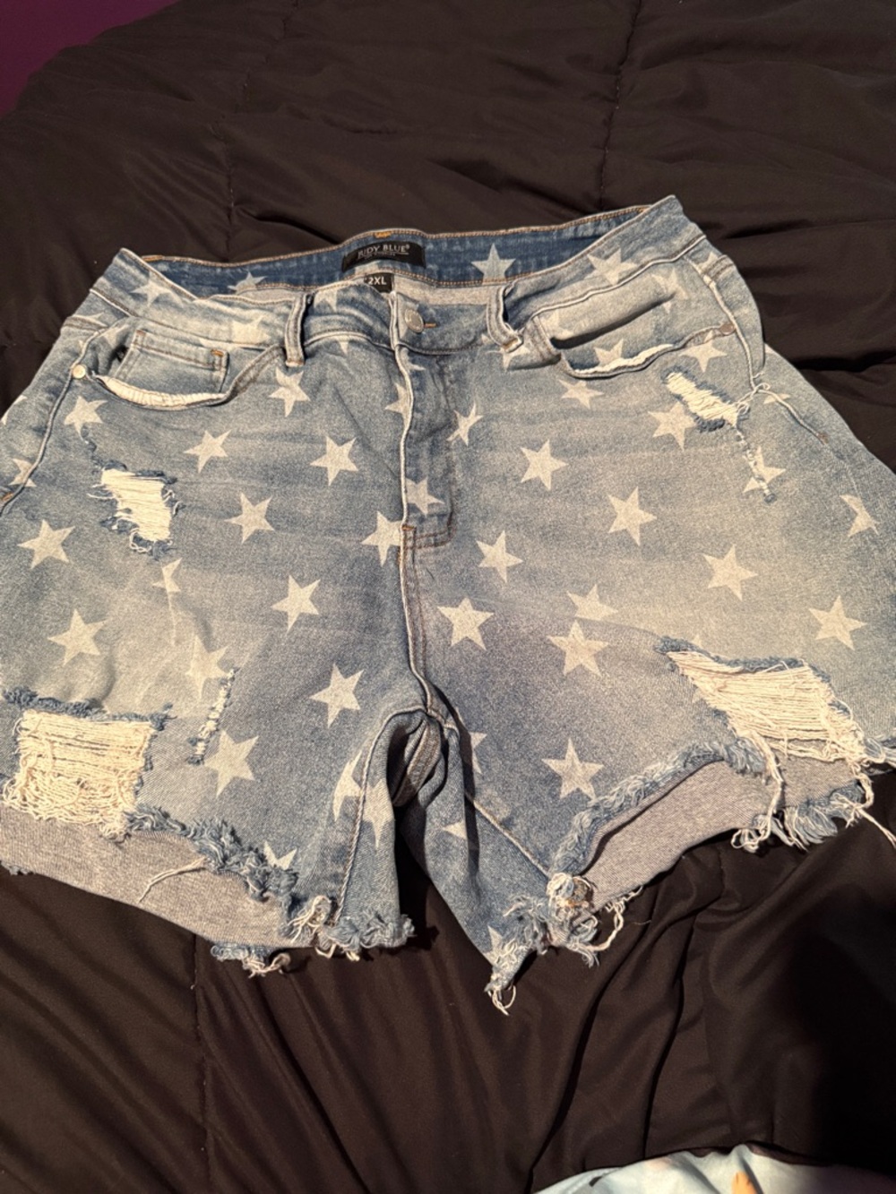 Judy Blue Light Blue Star-Print Distressed Denim Shorts